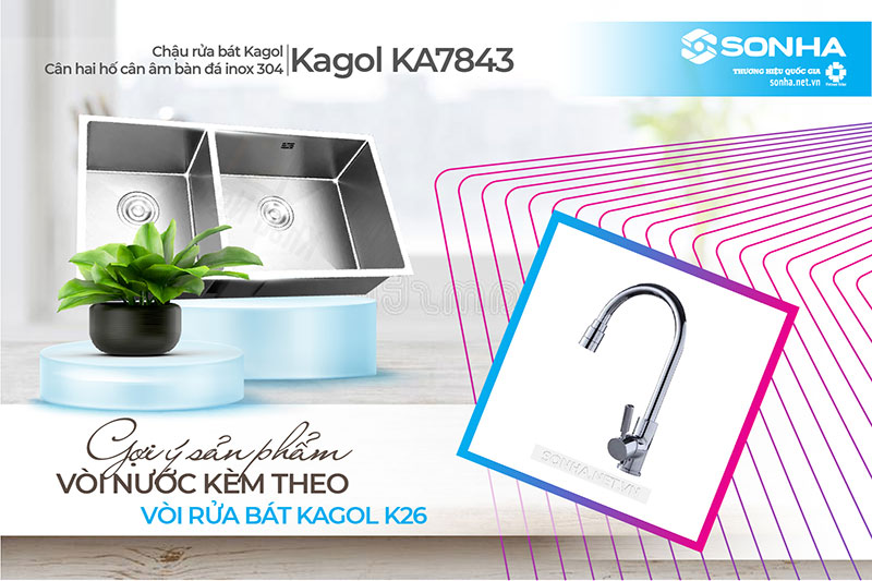 Bồn rửa chén Kagol KA7843 và vòi K26