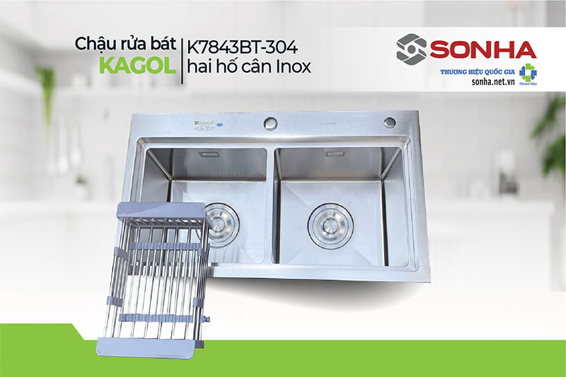 Chậu rửa inox 304 2 hố cân Kagol K7843BT-304