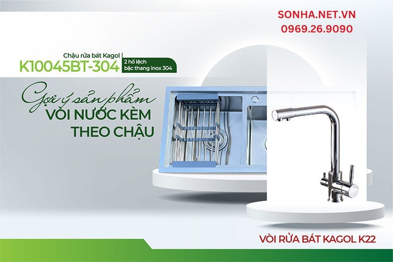 Kagol K10045-BT 304 v&agrave; v&ograve;i K22 được nhiều gia đ&igrave;nh Việt lựa chọn lắp đặt