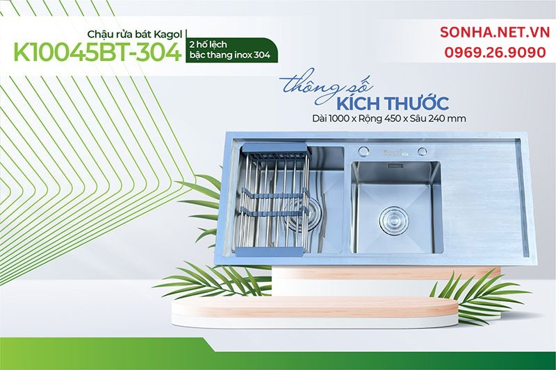 Chậu Kagol K10045-BT 304 ph&ugrave; hợp với gia đ&igrave;nh đ&ocirc;ng người
