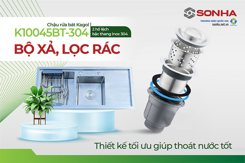 Bộ xả và nắp lọc rác Kagol K10045-BT 304