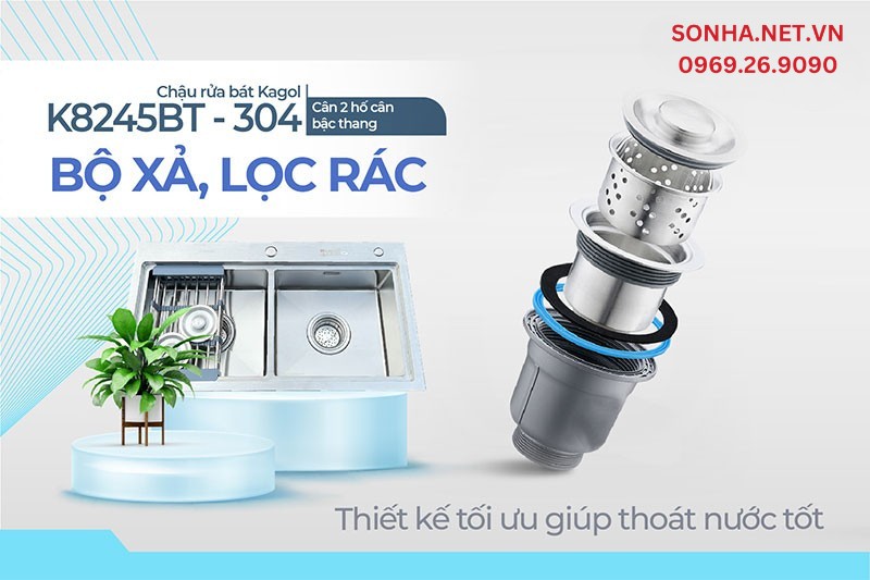 Bộ xả và lọc rác Kagol K8245BT-304 cân thiết kế tối ưu sử dụng