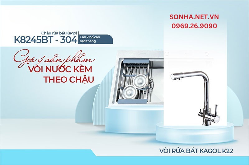 Cặp đôi tối ưu tiện ích căn bếp chậu K8245BT-304 cân và vòi K22