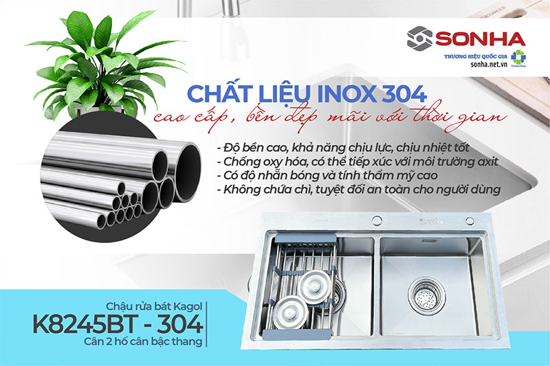 Chậu Kagol K8245BT-304 cân làm từ inox 304