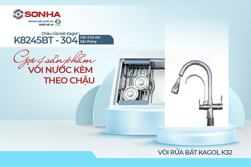 Bộ đôi chậu Kagol K8245BT-304 cân và vòi K32