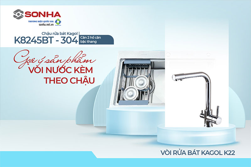 Chậu rửa Kagol K8245BT-304 cân và vòi K22