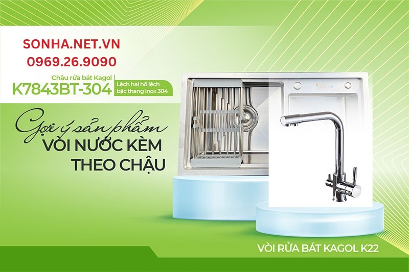 Bộ đôi hoàn hảo lắp cùng nhau chậu Kagol K7843BT-304 và vòi K22
