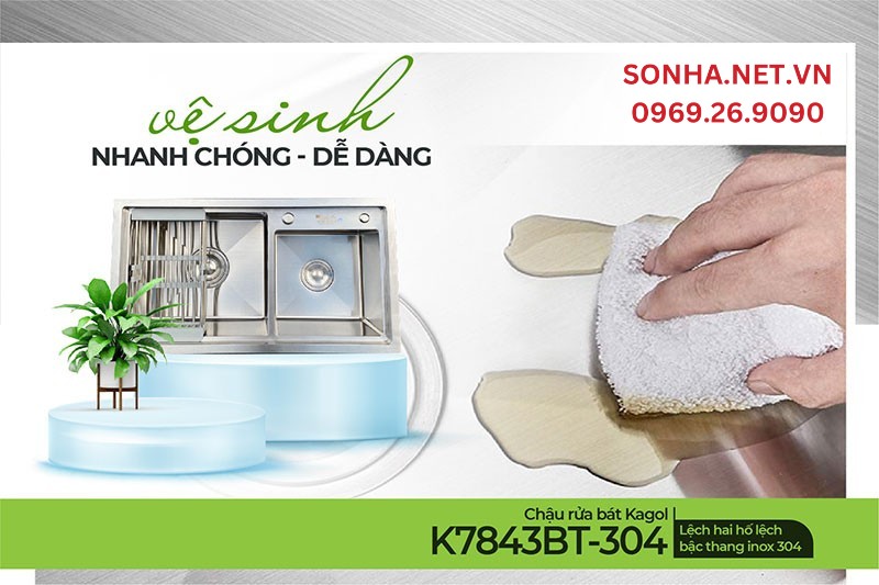 Chậu Kagol K7843BT-304 dùng khăn mềm vệ sinh nhanh chóng