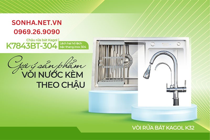 Tiện ích căn bếp lắp chậu Kagol K7843BT - 304 và vòi K32
