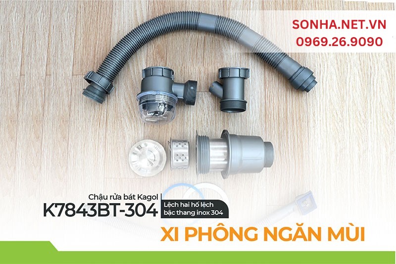 Xi phông Kagol K7843BT-304 ngăn mùi, thoát nước nhanh