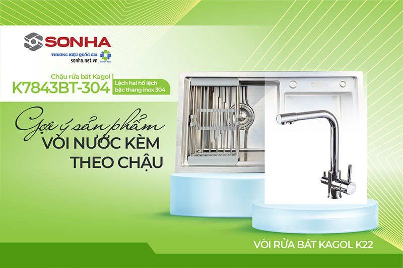 Bộ đôi chậu Kagol K7843BT - 304 và vòi K22