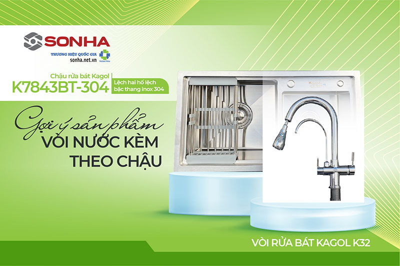 Chậu Kagol K7843BT - 304 và vòi K32