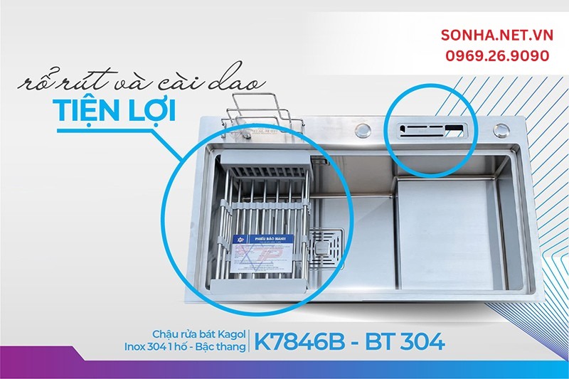Chậu Kagol K7846B-BT 304 đa dạng tiện ích - 4 in 1