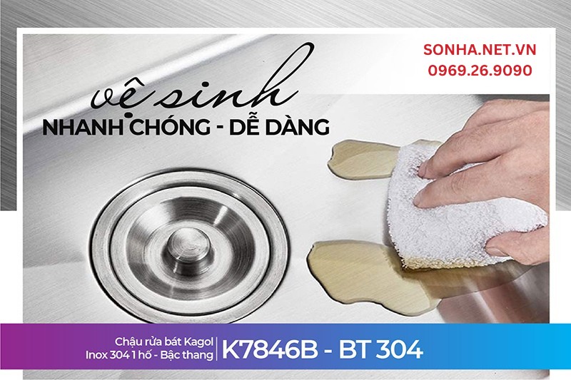 Chậu Kagol K7846B-BT 304 dễ dàng vệ sinh giúp tiết kiệm thời gian tối đa