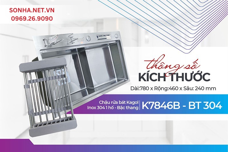 Chậu Kagol K7846B-BT 304 tiện ích đa năng như chậu 2 hố nhờ kích thước rộng lớn