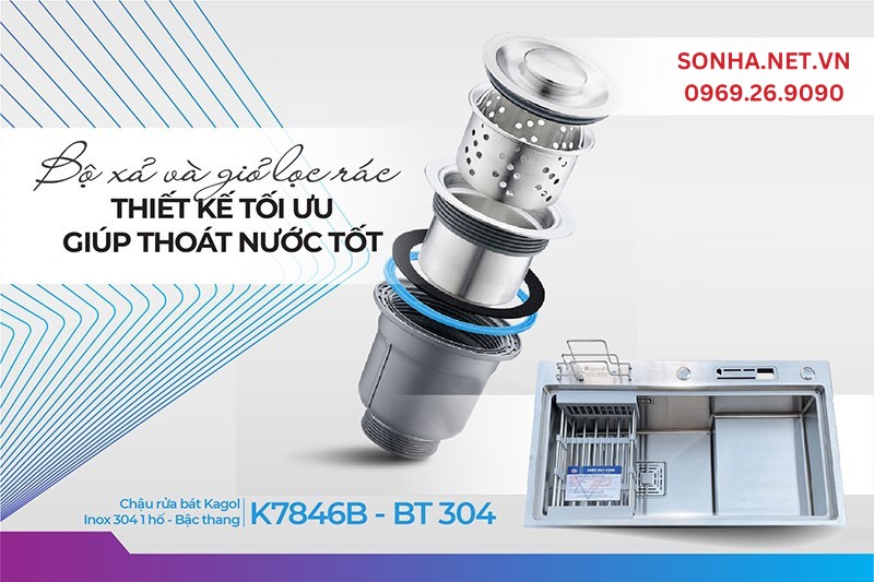 Giỏ lọc rác Kagol K7846B-BT 304 ngăn tắc đường ống, thoát nước cực nhanh