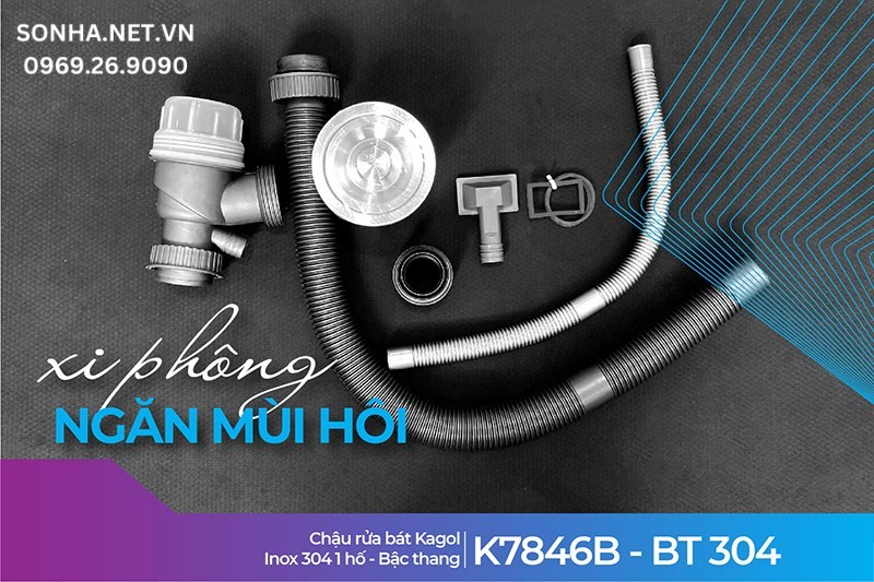 Xi phông Kagol K7846B-BT 304 chịu nhiệt, chống rò rỉ, ngăn mùi cực kỳ tốt