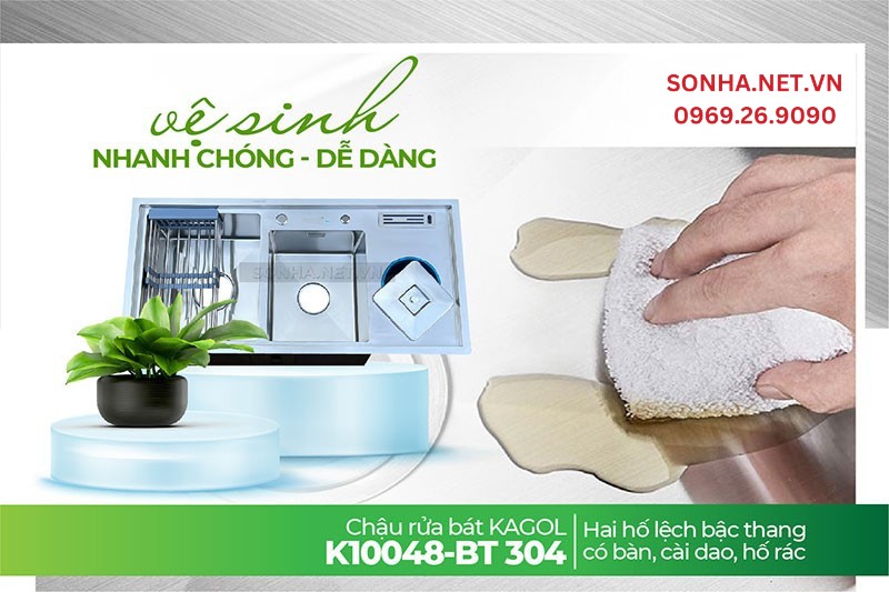 Chậu Kagol K10048-BT 304 dễ dàng vệ sinh, tiết kiệm thời gian