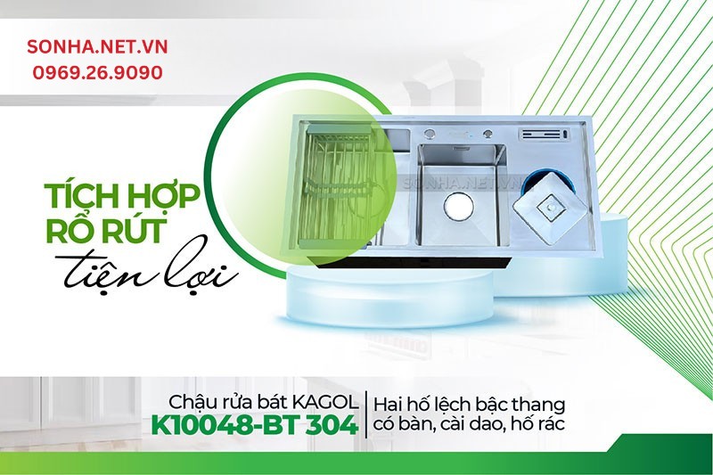 Chậu Kagol K10048-BT 304 tích hợp tiện ích 3 in 1