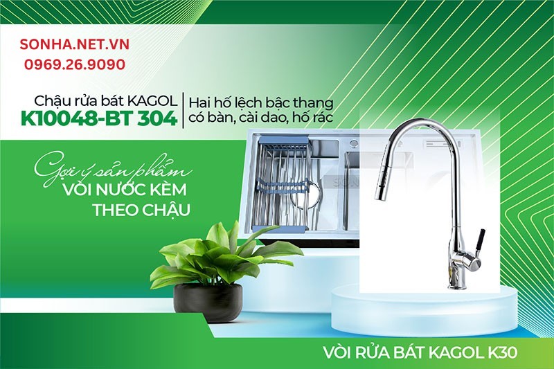 Bộ đôi tuyệt hảo lắp cùng nhau chậu K10048-BT 304 và vòi K30