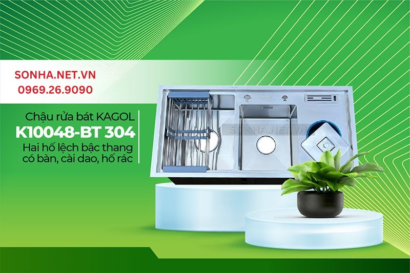 Chậu Kagol K10048-BT 304 tiện ích 4 in 1