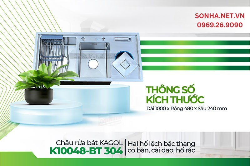 Chậu Kagol K10048-BT 304 có kích thước phù hợp gia đình đông người