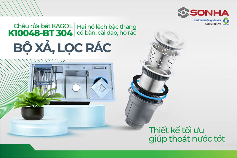 Bộ xả và lọc rác chậu Kagol K10048-BT 304