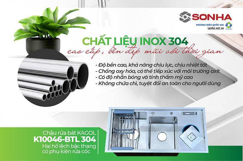 Chậu Kagol K10048-BT 304 làm từ inox 304