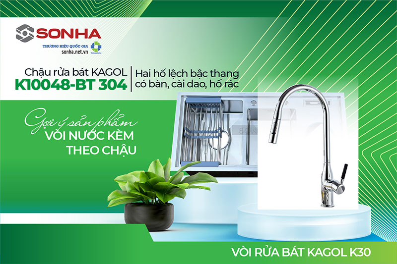 Chậu Kagol K10048-BT 304 và vòi K30