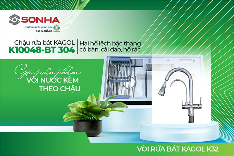 Chậu Kagol K10048-BT 304 và vòi K32