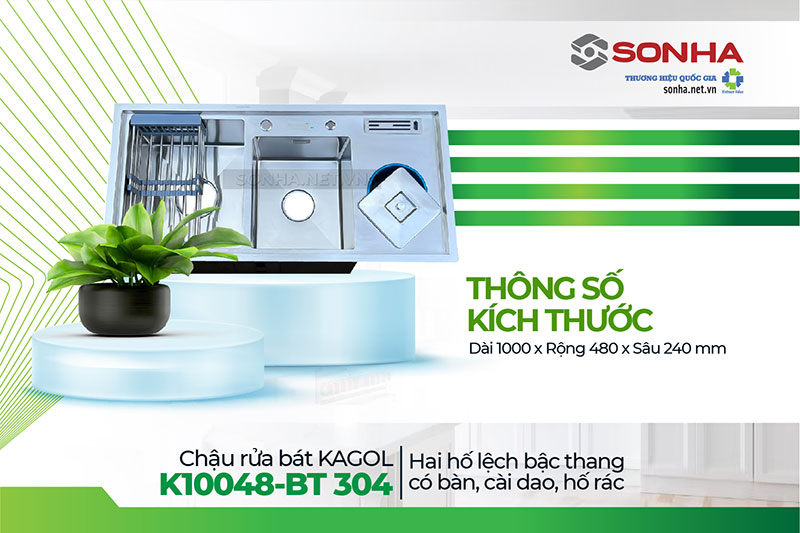 Kích thước chậu Kagol K10048-BT 304