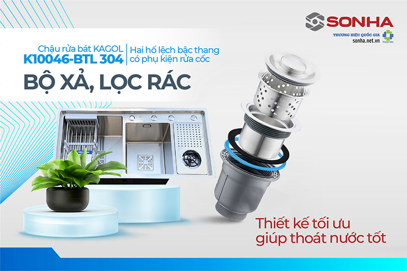 Bộ xả và nắp lọc rác Kagol K10046-BTL 304