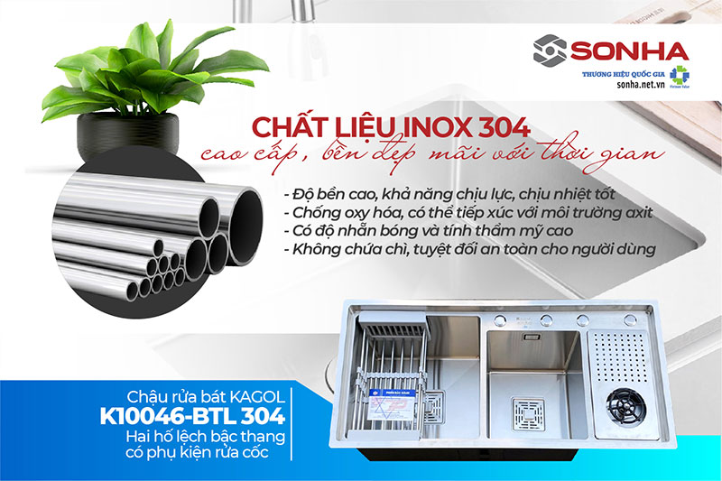 Chậu Kagol K10046-BTL 304 làm bằng inox 304