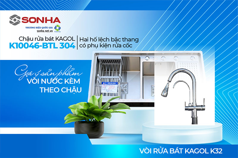 Chậu Kagol K10046 BTL 304 và vòi K32