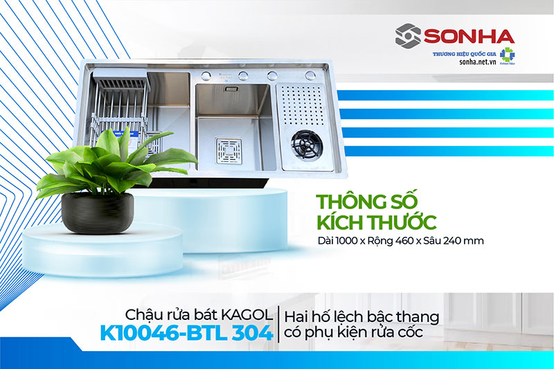 Kích thước chậu Kagol K10046-BTL 304