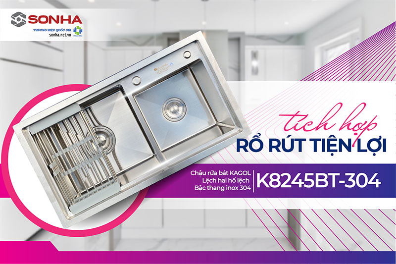 Mua chậu Kagol K8245BT-304 tặng kèm rổ rút