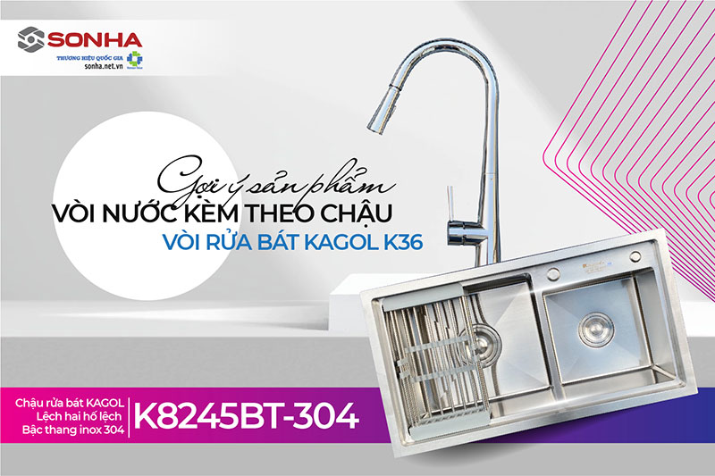 Chậu Kagol K8245BT-304 và vòi K36