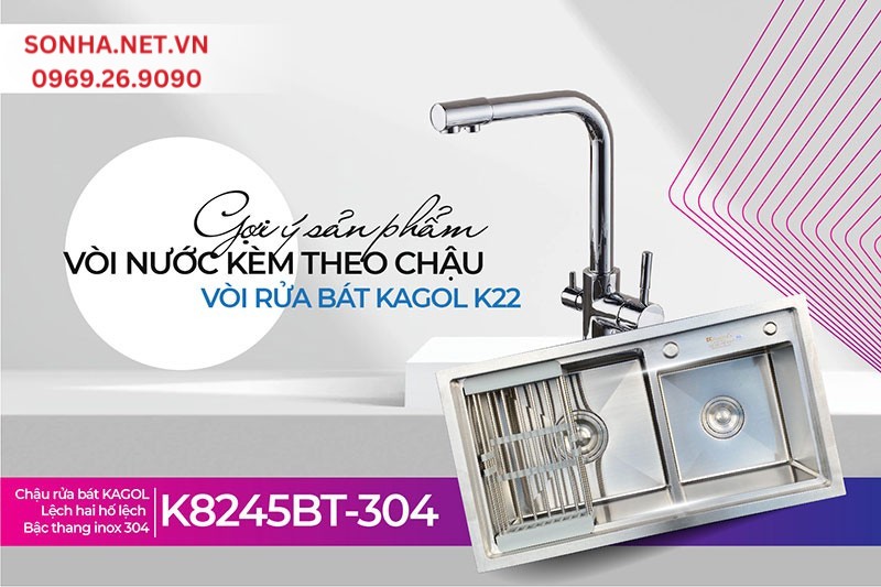 Chậu Kagol K8245BT-304 và vòi K22 tối ưu tiện ích sử dụng
