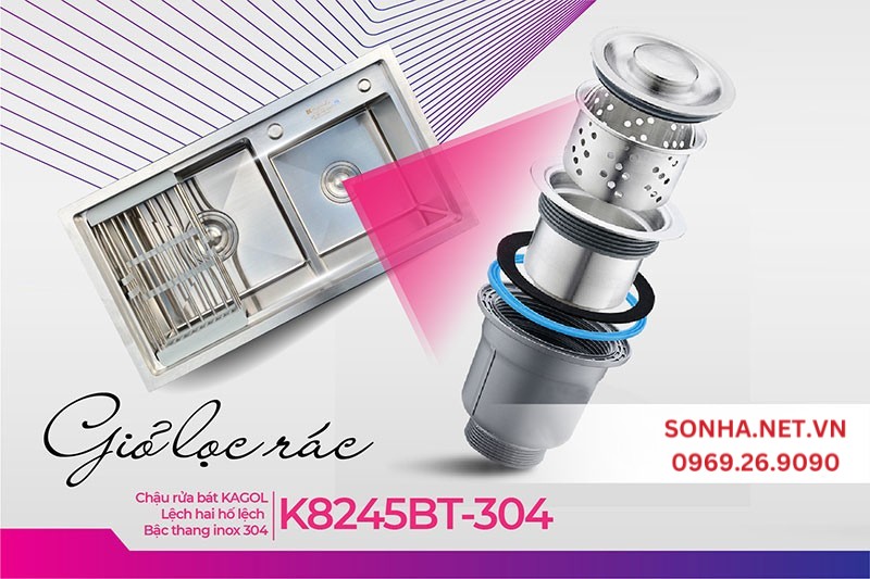 Giỏ lọc rác Kagol K8245BT-304 thiết kế tối ưu lọc rác hiệu quả