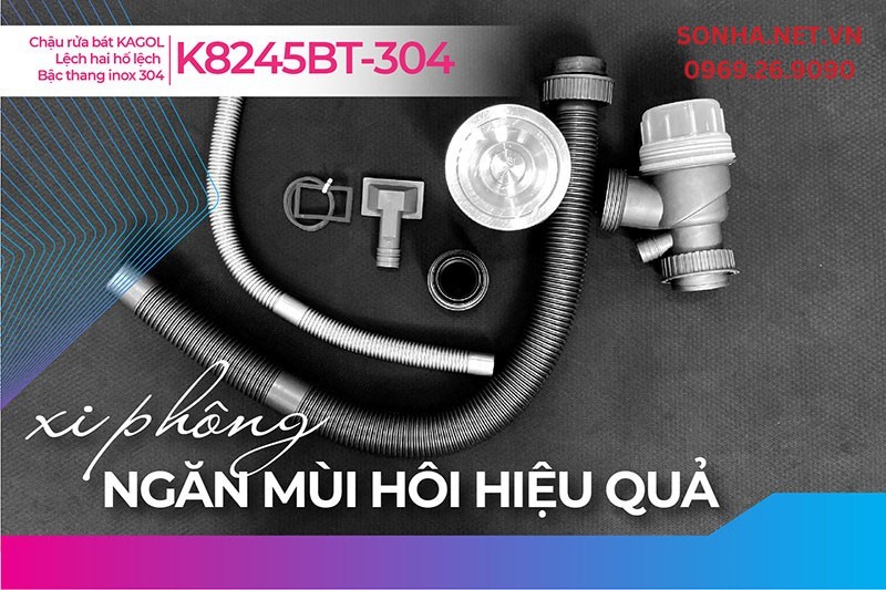 Xi phông Kagol K8245BT-304 khử mùi, thoát nước nhanh