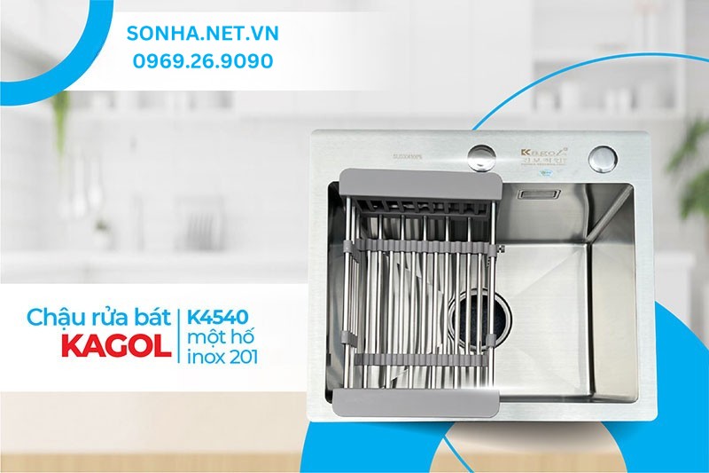 Chậu 1 hố Kagol K4540 inox 201 tiện ích, hiện đại