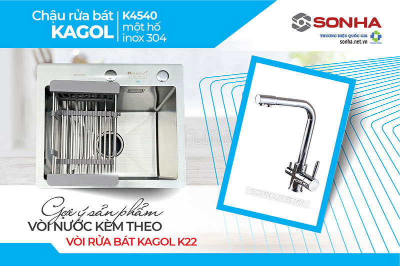 Chậu Kagol K4540 inox 201 và vòi K22