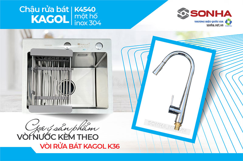 Combo chậu Kagol K4540 inox 201 và vòi K36