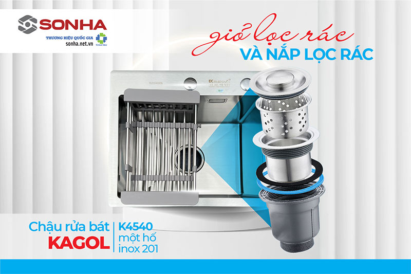 Giỏ và nắp lọc rác Kagol K4540 inox 201