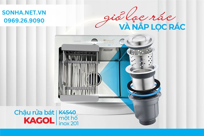 Giỏ và nắp lọc rác Kagol K4540 thiết kế tiện lợi thoát nước nhanh