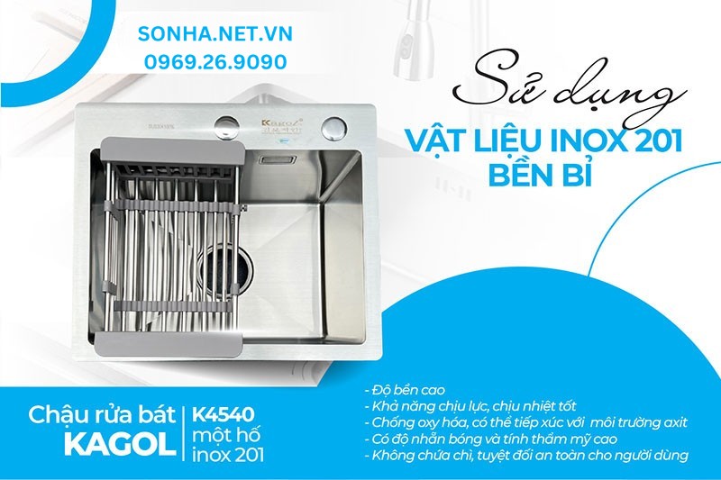 5 ưu điểm của bồn rửa chén Kagol K4540 làm từ inox 201