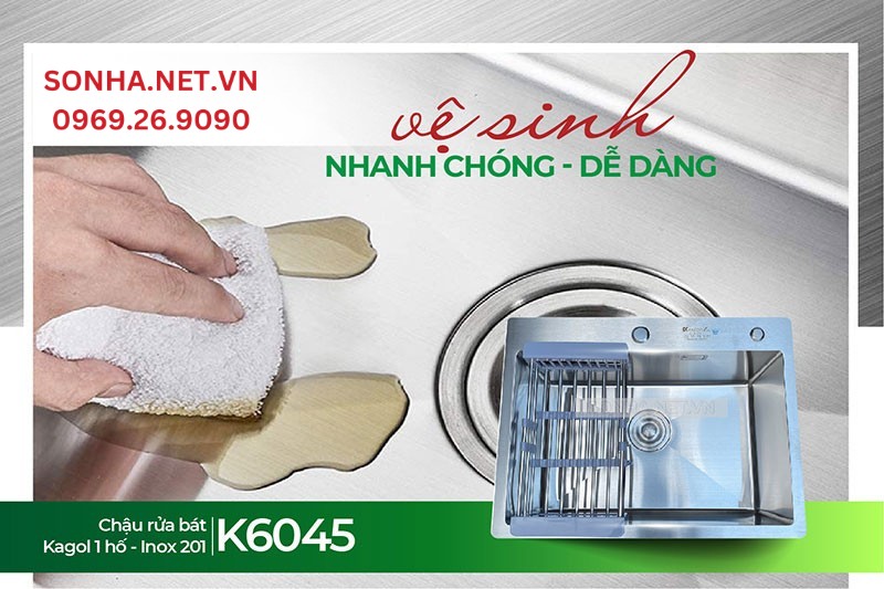 Chậu Kagol K6045 inox 201 dễ vệ sinh, tiết kiệm thời gian 