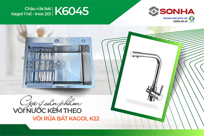 Chậu Kagol K6045 inox 201 và vòi K22
