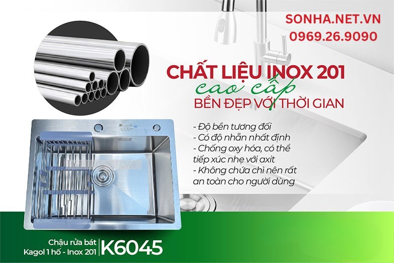 4 ưu điểm nổi bật chậu Kagol K6045 l&agrave;m từ inox 201