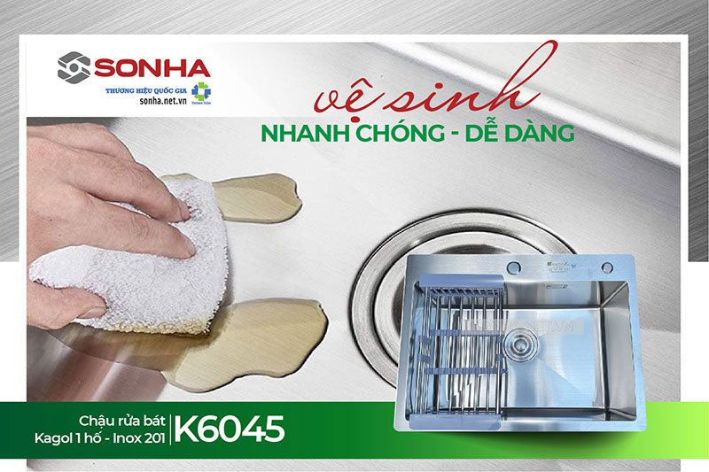 Bồn rửa chén đơn Kagol K6045 inox 201 dễ vệ sinh